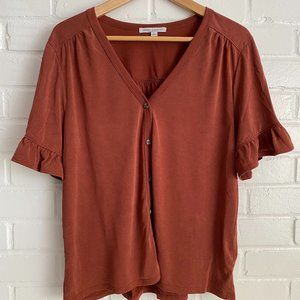 Green Envelope Rust Stretch Ruffle Top